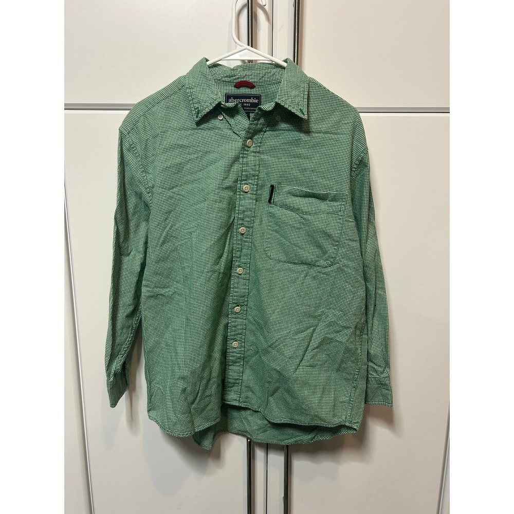 Abercrombie Mens Green Houndstooth Long Sleeve Button‎ Down Shirt Large